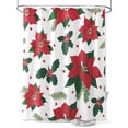 thumbnail image 1 of Xmas Flowers Shower Curtain Set ，Waterproof Fabric Shower Curtains Green Red Christmas Poinsettias Pine Leaf Fruits Shower Curtains for Bathroom,Bathroom Decor 72"x72", 1 of 6