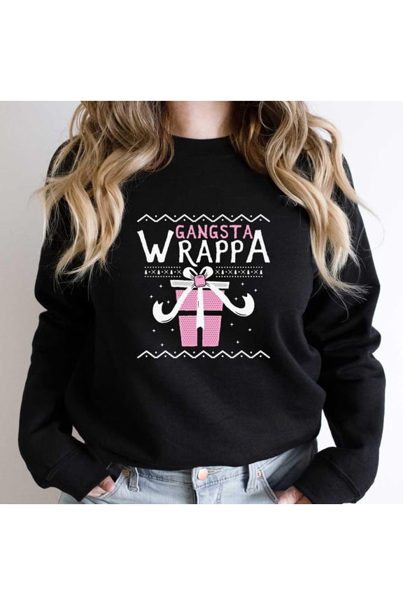 Xmas Gangsta Wrappa Funny Rapper Gift Wrapping Holiday Pun Graphic SW1508 Unisex Sweatshirt, Up to Size 5XL