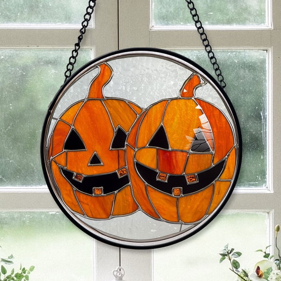 Xmas Gift - Halloween Evil Pumpkin Monster Spookys Xmas Stained Glass Hanging Ornament - Cozy Cabin Holiday Tree Decor, Christmas Gift for Mom, Dad, Friends, Family