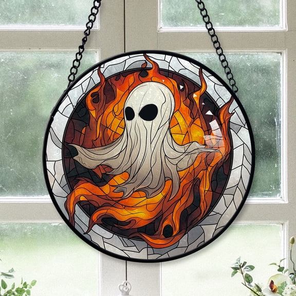 Xmas Gift - Halloween White Ghost Spooky Starry Sky Xmas Stained Glass Hanging Ornament - Minimal Holiday Tree Decor, Christmas Gift for Mom, Dad, Friends