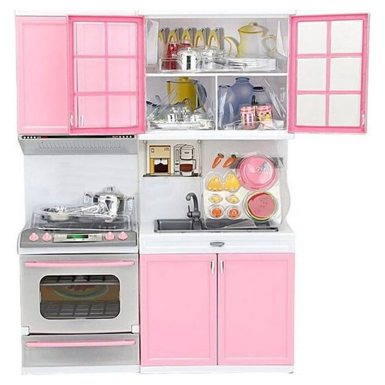 Toys Xmas Gift Mini Kids Kitchen Pretend Play Cooking Set Cabinet Stove Girls Toy Learning and Education Toys, Size: One size, Pink