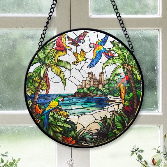 Xmas Gift - Puerto Rico Xmas Stained Glass Hanging Ornament - Minimal Holiday Tree Decor, Christmas Gift for Mom, Dad, Friends