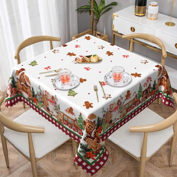 Xmas Gingerbread Tablecloth Square 54×54 Inch Holiday Festival Table Cloth Water Resistant Fabric Table Covers for Kitchen Dining Party Home Decor