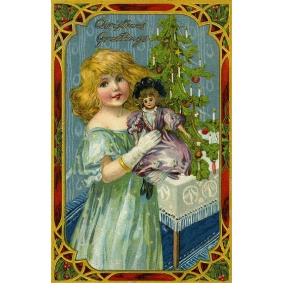 Xmas. Girl With Doll By Ellen Andrews Poster Print By Mary Evans Picture Librarypeter & Dawn Cope Collection