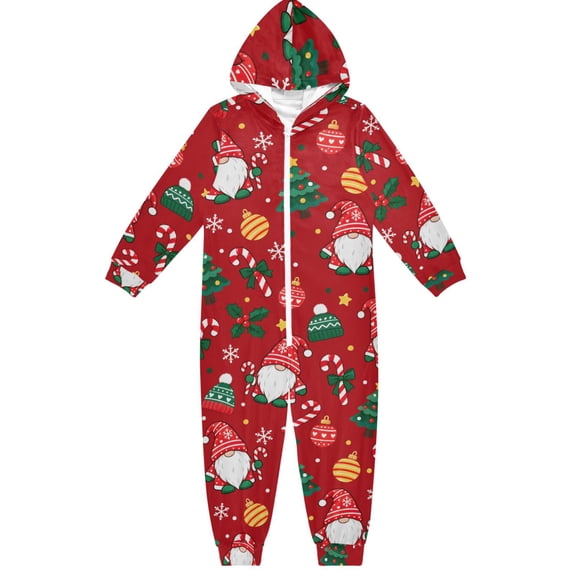 Xmas Gnome Boys & Girls Hooded One-Piece Pajamas Warm Crystal velvet Hooded Long Sleeve Loungewear Jumpsuit Unisex
