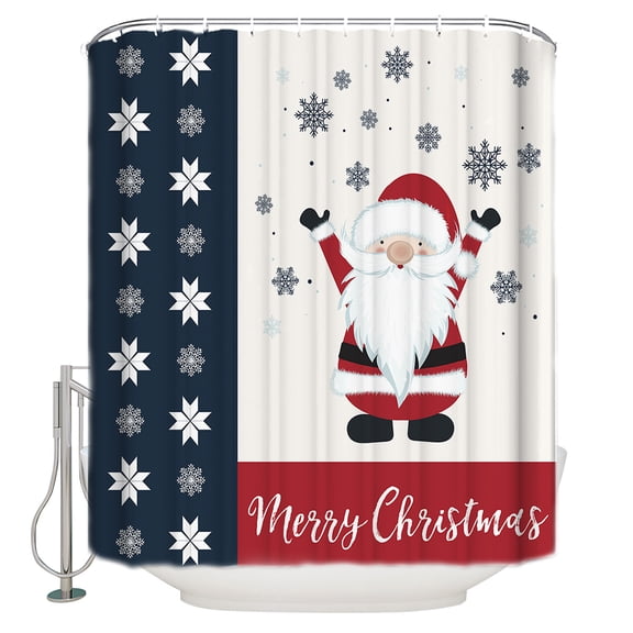 Xmas Gnome Shower Curtain, 48" x 72", Merry Christmas Waterproof Bathroom Curtain Washable Shower Curtain Set with 12 Hooks