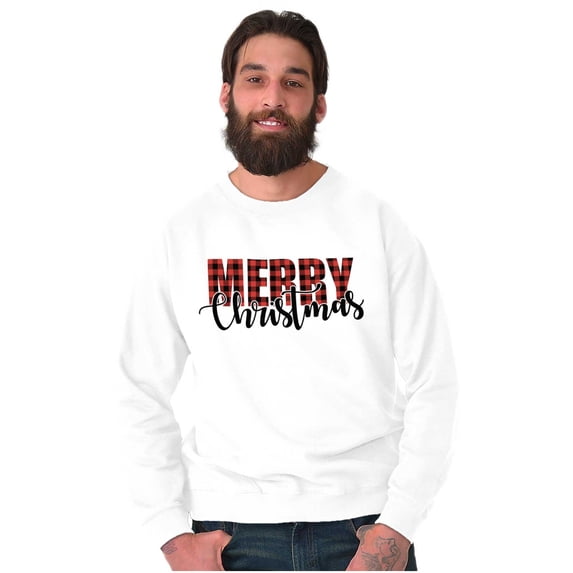 Xmas Holiday Plaid Merry Christmas Sweatshirt for Men or Women Brisco Brands S