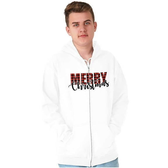 Xmas Holiday Plaid Merry Christmas Unisex Fleece Graphic Zip Up Hoodie Brisco Brands 2X
