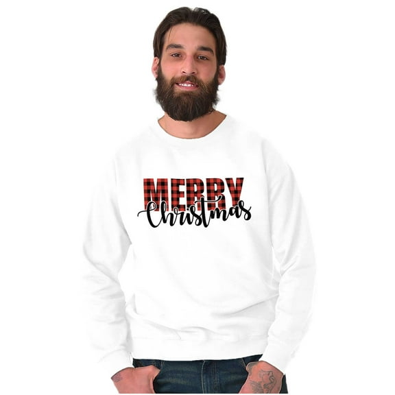 Xmas Holiday Plaid Merry Christmas Unisex Plus Fleece Graphic Sweatshirt Brisco Brands 2X