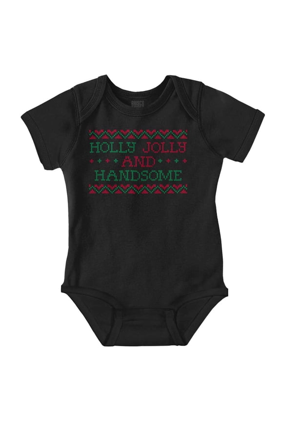 Xmas Holly Jolly Handsome Pattern Baby Romper Boys or Girls Brisco Brands NB