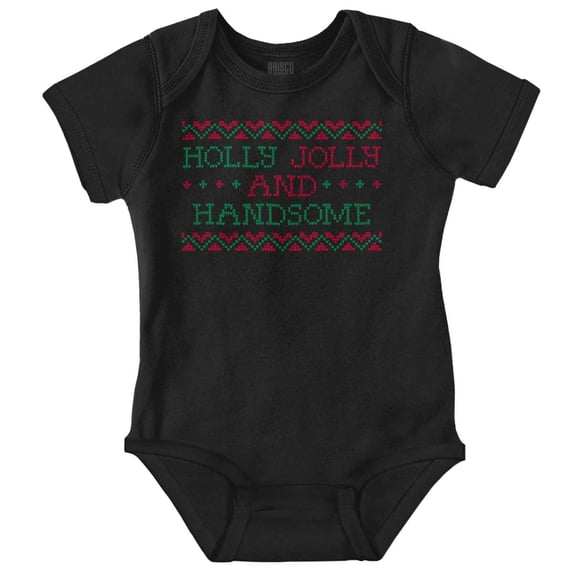 Xmas Holly Jolly Handsome Pattern Baby Romper Boys or Girls Brisco Brands NB
