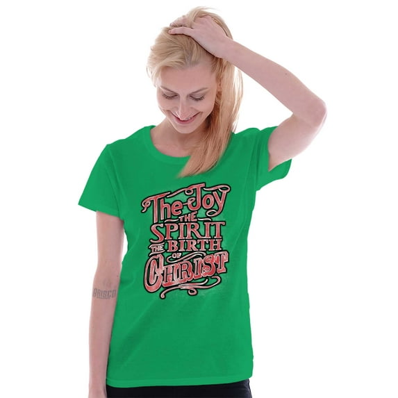 Xmas Joy Spirit Birth Of Jesus Christ Womens Slim Fit Graphic Tee Brisco Brands S