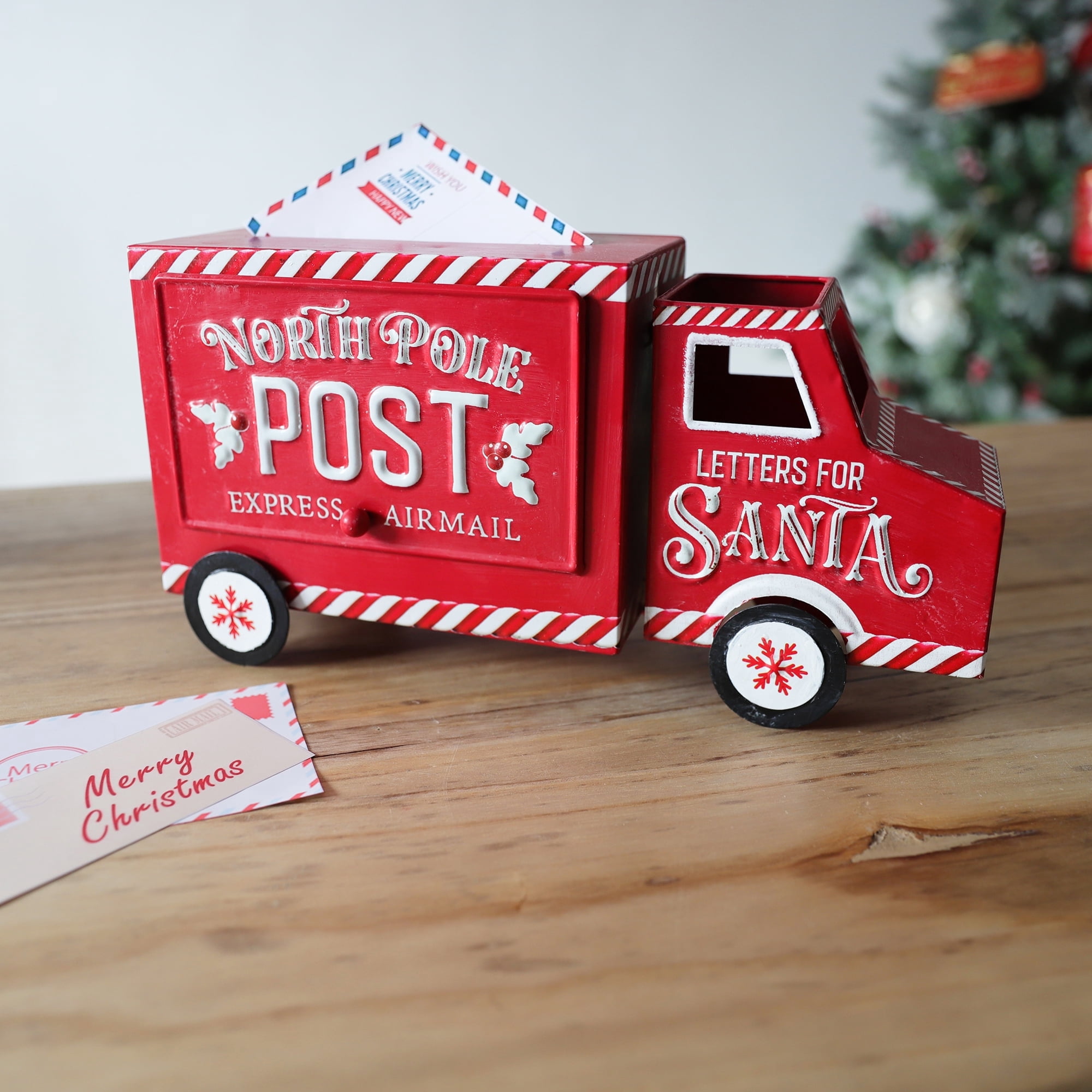 Santa Post Box Red Xmas Letters to Santa Mailbox Christmas Red Trucks Decorative Box North ...