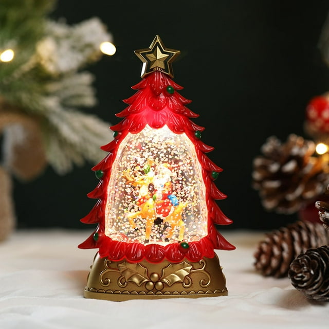Xmas Lighted Glitter Snow Globes Christmas Tree Home Desktop Ornaments