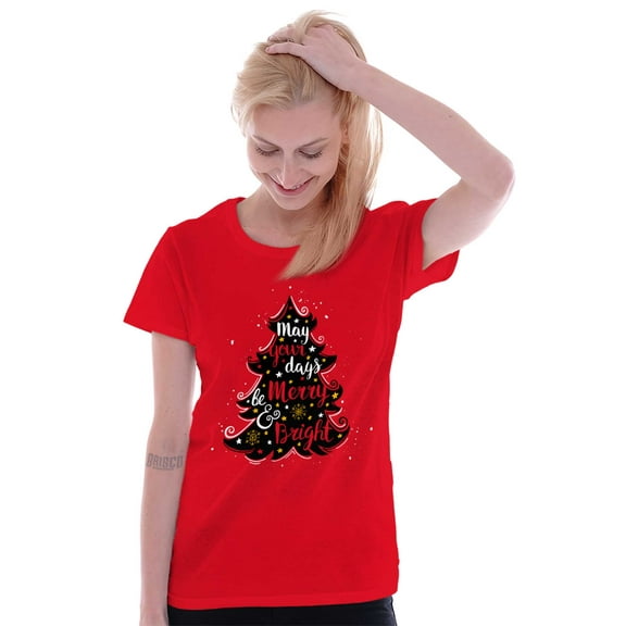 Xmas May Your Days Be Merry Bright Womens Slim Fit Graphic Tee Brisco Brands L