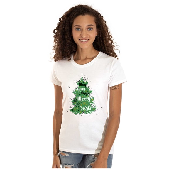Xmas May Your Days Be Merry Bright Womens Slim Fit Graphic Tee Brisco Brands L