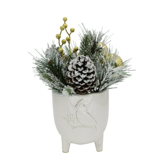 Xmas Mix in 6" Cardinal Ceramic Footed Pot