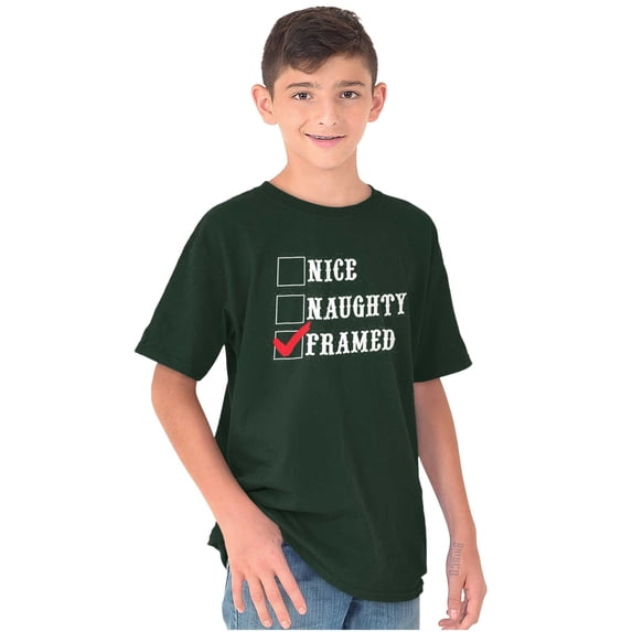 Xmas Naughty Nice Framed Checklist Crewneck T Shirts Boy Girl Teen Brisco Brands M