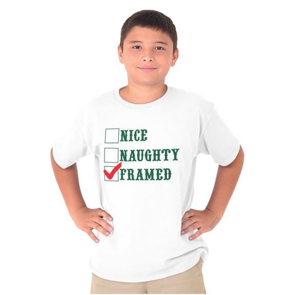Xmas Naughty Nice Framed Checklist Crewneck T Shirts Boy Girl Teen Brisco Brands X