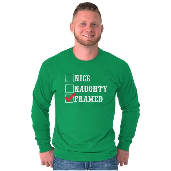 Xmas Naughty Nice Framed Checklist Long Sleeve TShirt Men Women Brisco Brands L