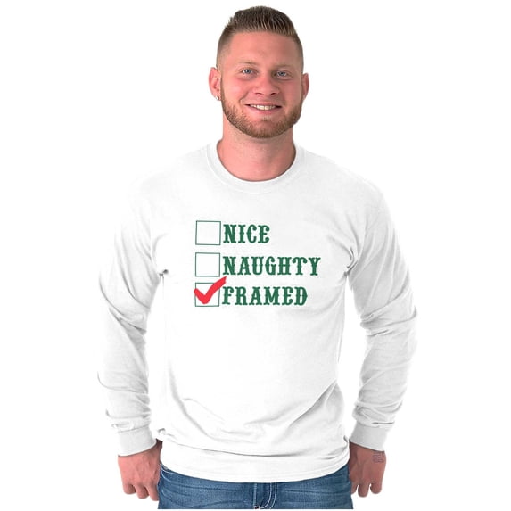 Xmas Naughty Nice Framed Checklist Plus Size Long Sleeve Graphic Tee Shirt Brisco Brands 3X