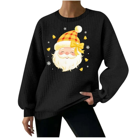 Xmas Novelty Sweatshirt Womens Pullover Santa Claus Graphic Tops Christmas Tree Clothing Snowflake Shirts Merry Christmas Tees Trendy Sweatshirt Fall Winter Garments