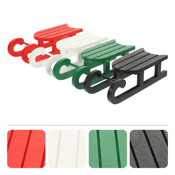 PartyKindom cate Sleigh Adornment Wooden Decor Assorted Color 4pcs