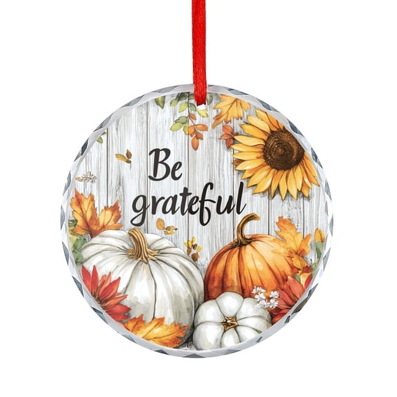 Xmas Ornament Be Thankful Flowers Fall Round Ornament Autumn Pumpkin Hanging Ornaments Xmas Tree Decor for Family Friends Lovers