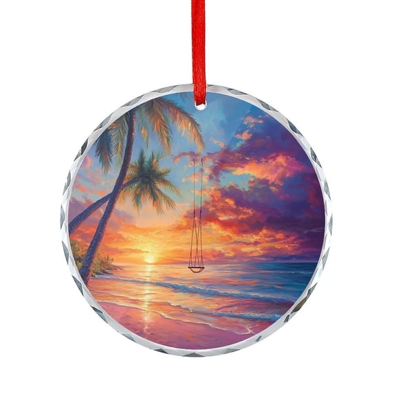 Xmas Ornament Beach with Palm Trees Sunset Christmas Ornaments 2025 Beach Tropical Palm Plants Ornaments for Teacher Coworker Boss Friend Mentors
