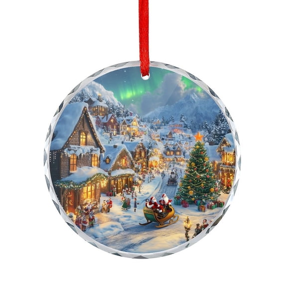 Xmas Ornament Beautiful Christmas Village Merry Christmas Glass Round Ornaments Santa Claus on Sleigh Gifts for Women