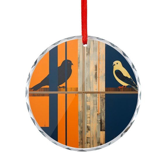 Xmas Ornament Bird Orange And Blue Stripe Round Ornament Lines Texture Modern Abstract Geometric Striped Hanging Ornaments for Holiday Decoration