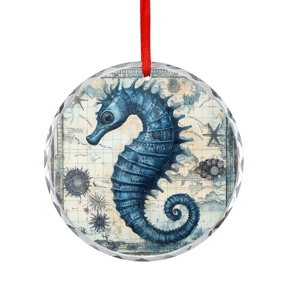 Xmas Ornament Blue Seahorse Old Map Christmas Ornaments Crystal Hanging Ocean Seahorse Hanging Ornaments for Holiday Decoration