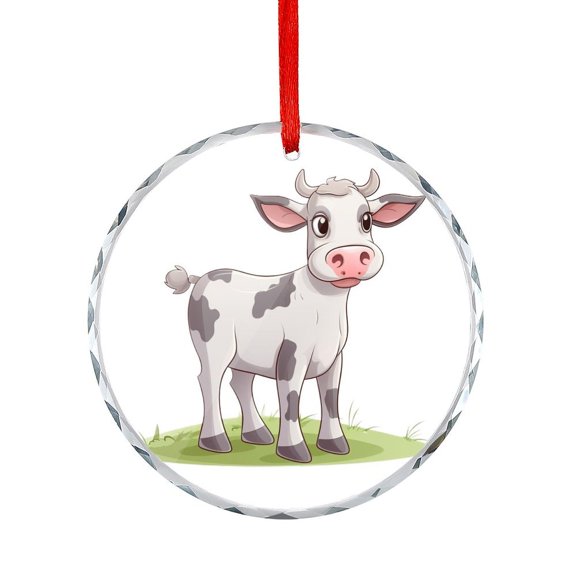 Xmas Ornament A Cartoon Cow Standing on Grass Christmas Ornaments Crystal Hanging Farm Animal Hanging Craft Collectibles for Xmas Trees Home Party Gifts