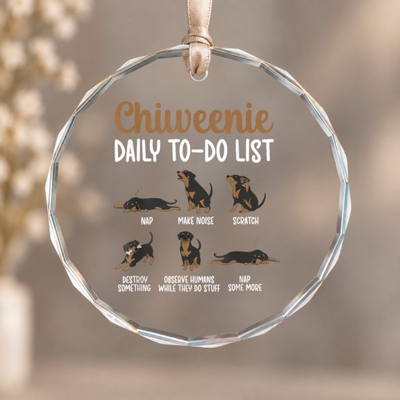 Xmas Ornament Chiweenie Daily To Do List Owner Lover Hanging Decoration, Circle Glass Ornament