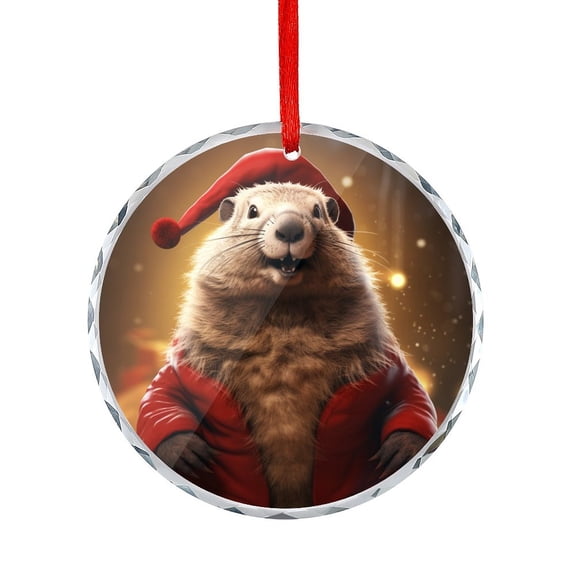 Xmas Ornament Christmas Marmot, Groundhog Animal Round Glass Christmas Ornaments Marmot Gifts Appreciation Gift for Xmas Friend Bestie Nurse Teacher Mentor Boss Coworker