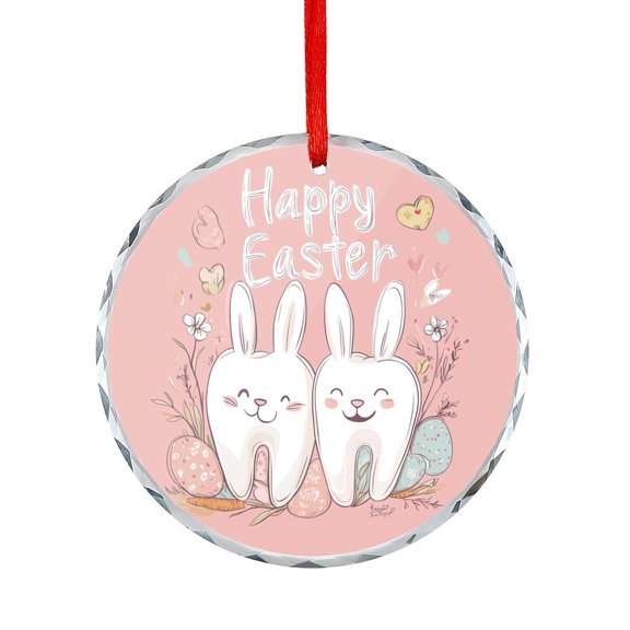 Xmas Ornament Easter Dentist Gift Christmas Ornament Round Glass Tooth Bunny Ears Holiday Ornaments Decoration for Home