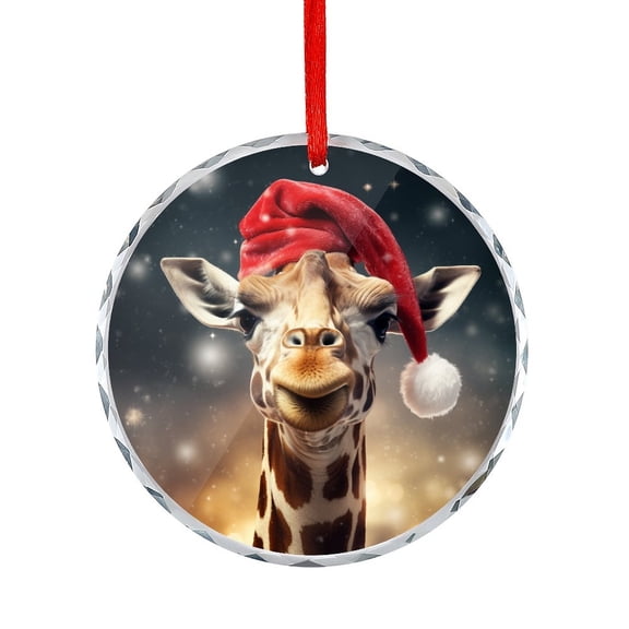 Xmas Ornament Funny Giraffe In Santa Hat Christmas Round Glass Christmas Ornaments Animal Cute Wild Cartoon Hanging Craft Collectibles for Xmas Trees Home Party Gifts