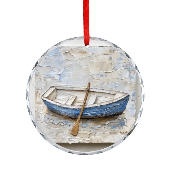 Xmas Ornament Oil Painting of A Small Blue And White Rowboat Christmas Ornaments Crystal Hanging Ocean Sea Sailing Boat Unique Gift Idea