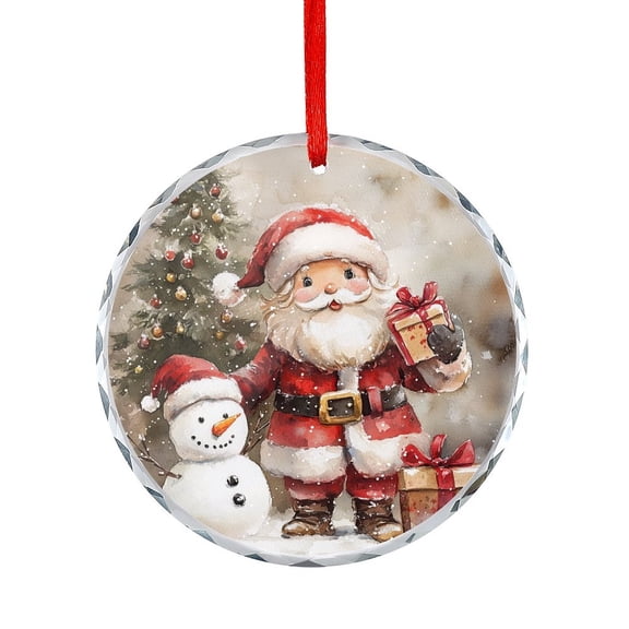 Xmas Ornament Santa Claus Snowman Crystal Glass Christmas Decor with Holiday Design Red Christmas Santa Claus Holiday Ornaments Decoration for Home