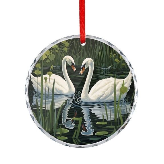 Xmas Ornament White Swans In The Water Christmas Tree Glass Ornament Cartoon Cute Abstract Pink Art Gifts for Women
