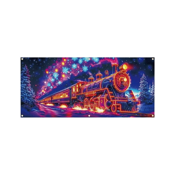 Xmas Outdoor Decorations 13*6Ft UV Activated Christmas Garage Door Cover Banner, Glows in Dark 2D Flat Holiday Garage Door Covers with Cartoon Snowman Santa and Elf