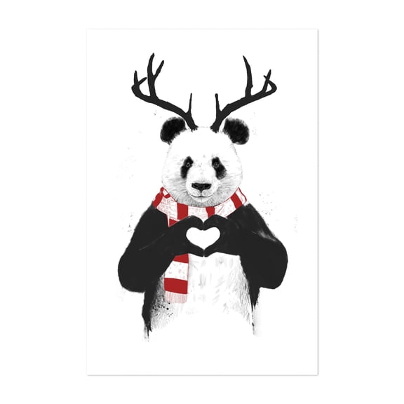 Xmas Panda - Illustration Animal Humor Winter Wildlife Christmas Surrealism Unframed Wall Art Print 16 x 24 inches