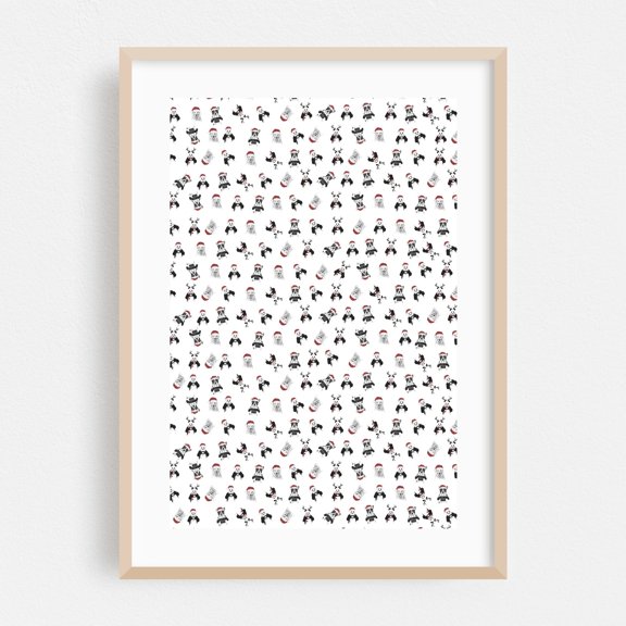 Xmas Pattern - Illustration Christmas Pattern Winter Humor Animal Oak Framed Wall Art Print 12 x 18 inches