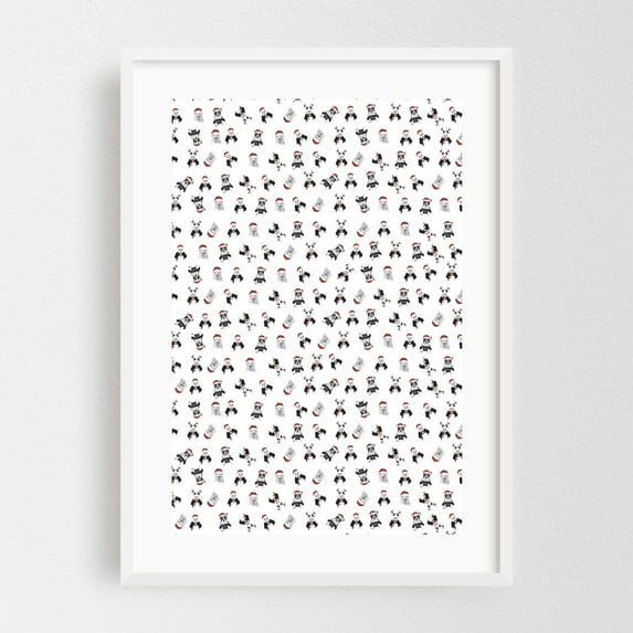 Xmas Pattern - Illustration Christmas Pattern Winter Humor Animal White Framed Wall Art Print 5 x 7 inches