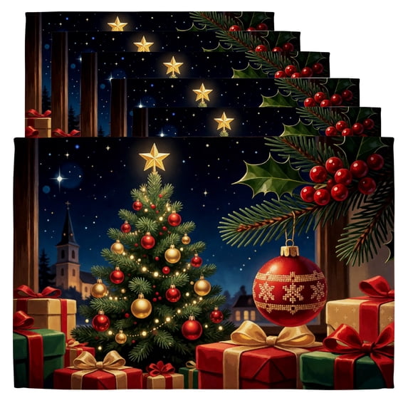 Xmas Place Mats A christmas tree with presents in front of it,Set of 6 ...