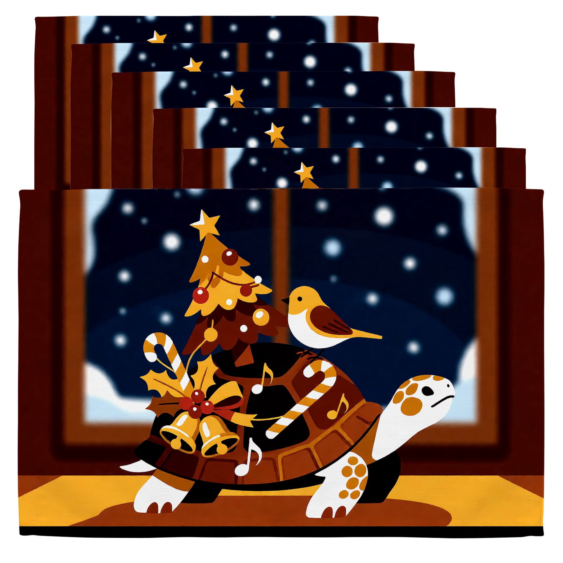 Xmas Placemats A turtle with a Christmas tree on its back,6 Pack,12x18 ...