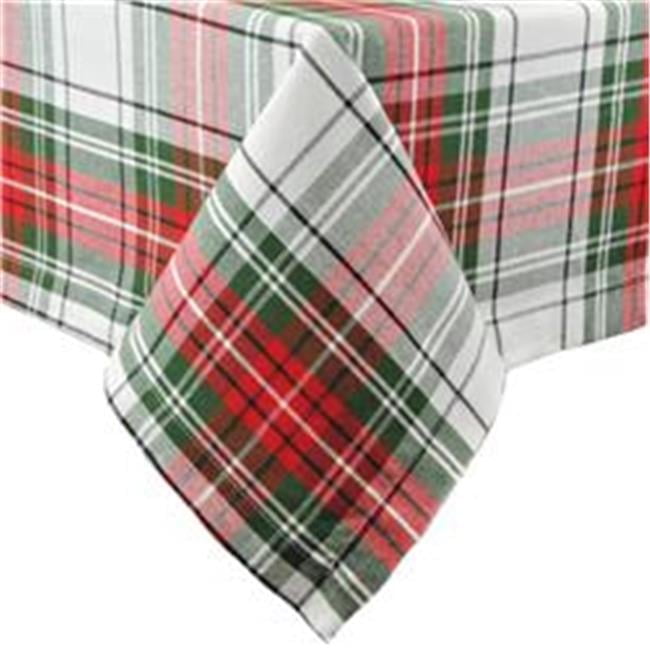 Festive Red, Green & White Cotton Plaid Square Tablecloth 52x52"