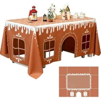 Reusable Gingerbread House Tablecloth, Xmas Playhouse Open Table Tent with Play Tent Cutouts for Holiday Rectangle Table Cloth & Children's Playground for Kids-47x59inch