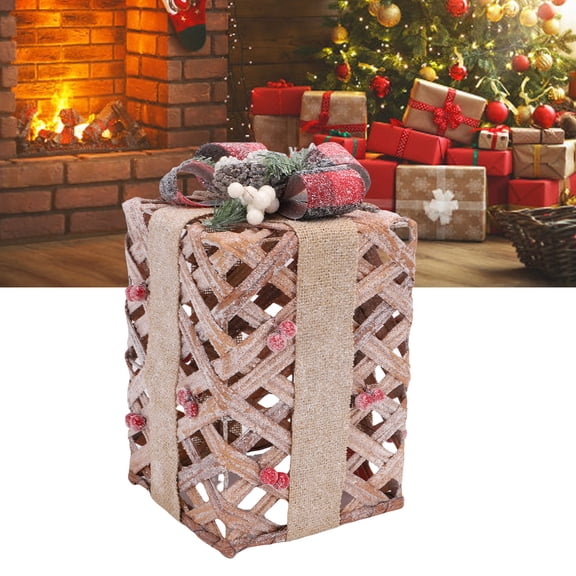 Xmas Present Box Decor Holiday Present Box Decoration Xmas Present Box Decoration Under The Xmas Tree Present Box With Berries Pine Cones Bow For Indoor Outdoor Party Yard Lawn Porch Decor