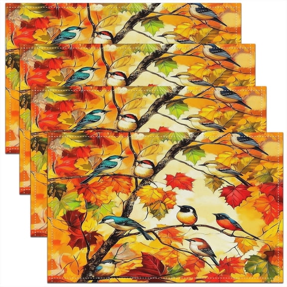 Xmas Red Bird Placemats Set of 4 Watercolor Cardinal Table Mats Tree Branches Place Mat for Kitchen Dining Table Party Decor Indoor Outdoor 18"x12" Non-Slip Easy to Clean